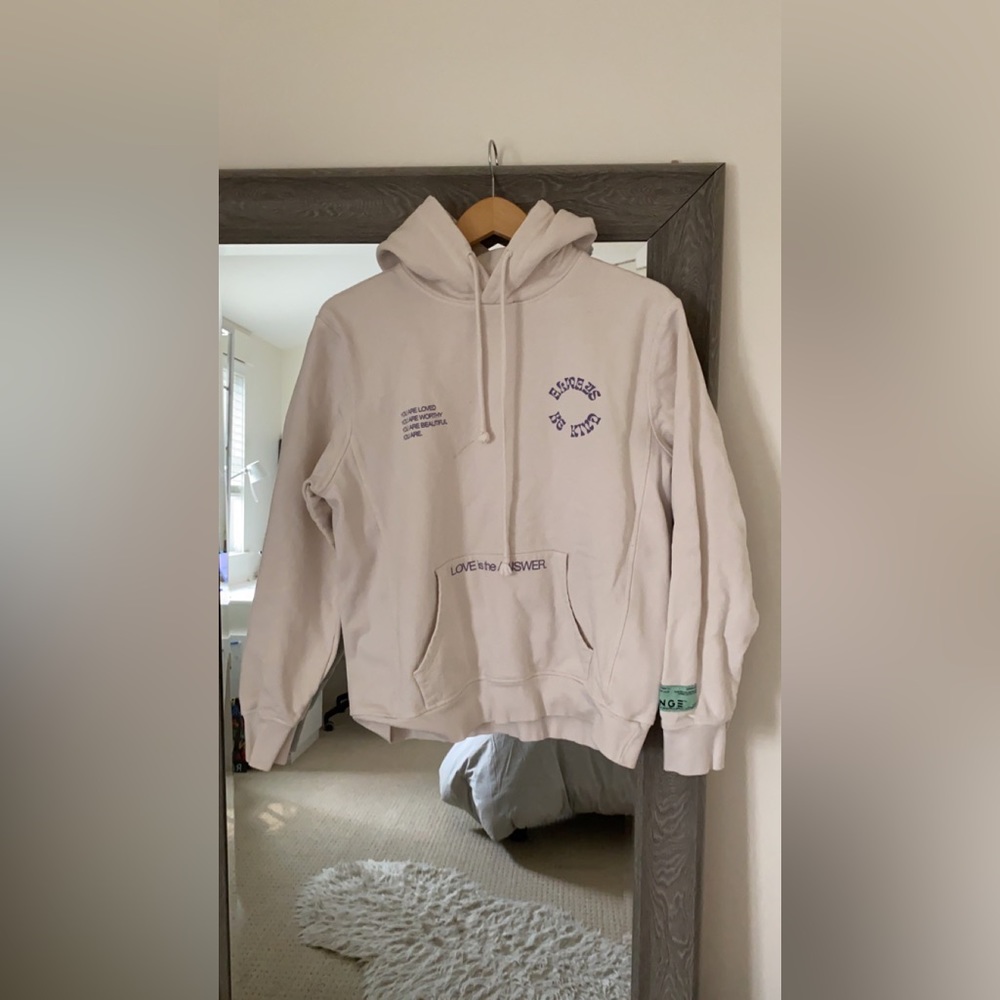 CHNGE hoodie, cream & purple, size large